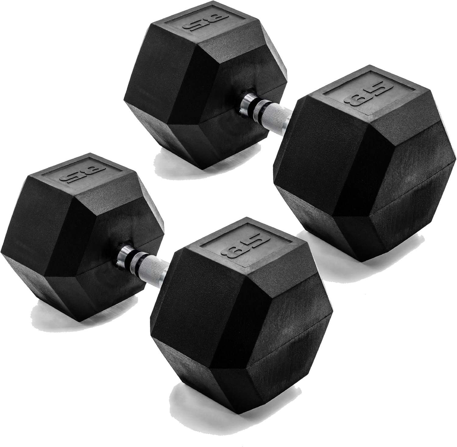 CAP Rubber Coated Dumbbell Weights, Free Weights for Home Gym Strength Training, Anti-Roll Hex Dumbbells with Black, Chrome & Comfort Grip Handles, Pairs & Sets