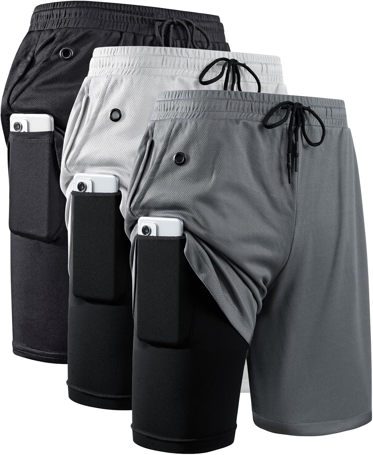 JWJ Men’s 2 in 1 Workout Running Shorts 7 Inch Lightweight Athletic Gym Shorts with Compression Liner