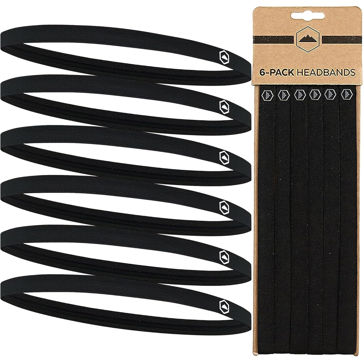 Tough Headwear Thin Elastic Headbands for Men – Sports Hair Head Band for Women & Men – Non Slip Mens Workout Headband – Running or Soccer Headband – 6-Pack