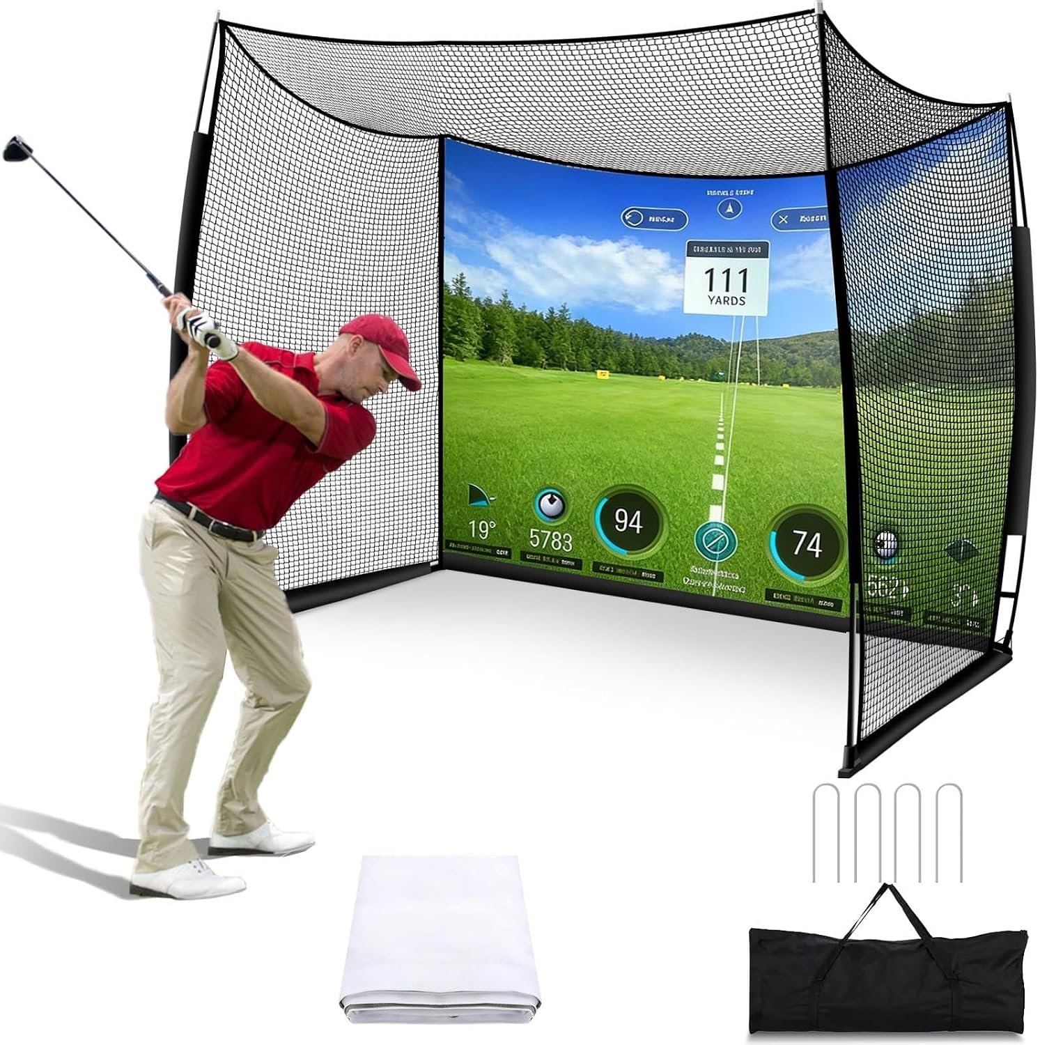 Golf Net with Impact Screen, 11x8FT Spacious Golf Practice Net for Backyard, Heavy Duty Hitting Cage for Swing Driving, Home Garage Indoor Outdoor