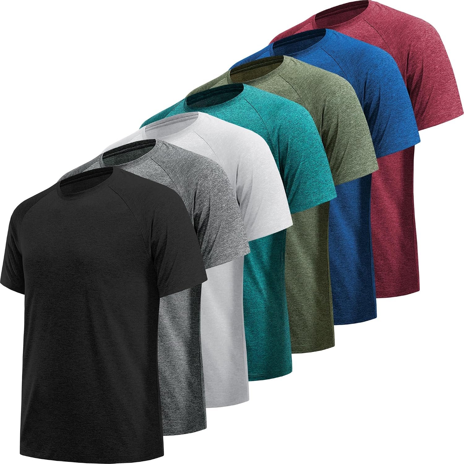 MLYENX 7 Pack Workout Shirts for Men Quick Dry Athletic Gym T-Shirts | Moisture Wicking, Lightweight Breathable Fabric, Comfortable Active Fit, Running, Workout, Gym, Casual, Short Sleeve Tee