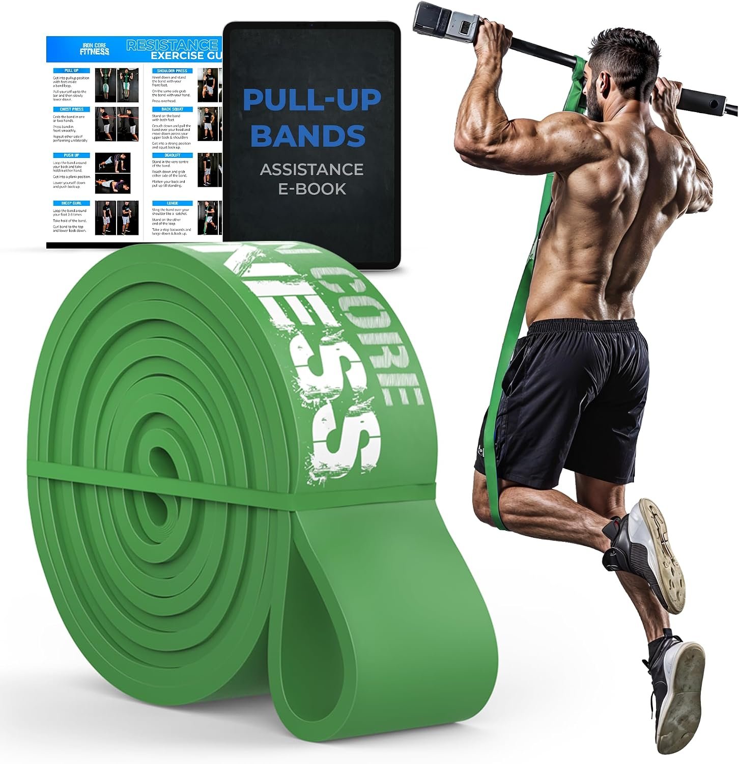 Pull Up Assistance Resistance Bands – Long Loop Power Bands for Men and Women – Strength Power Flexibility Training at Home & Gym – Ebooks & Workout Chart Included by Iron Core Fitness