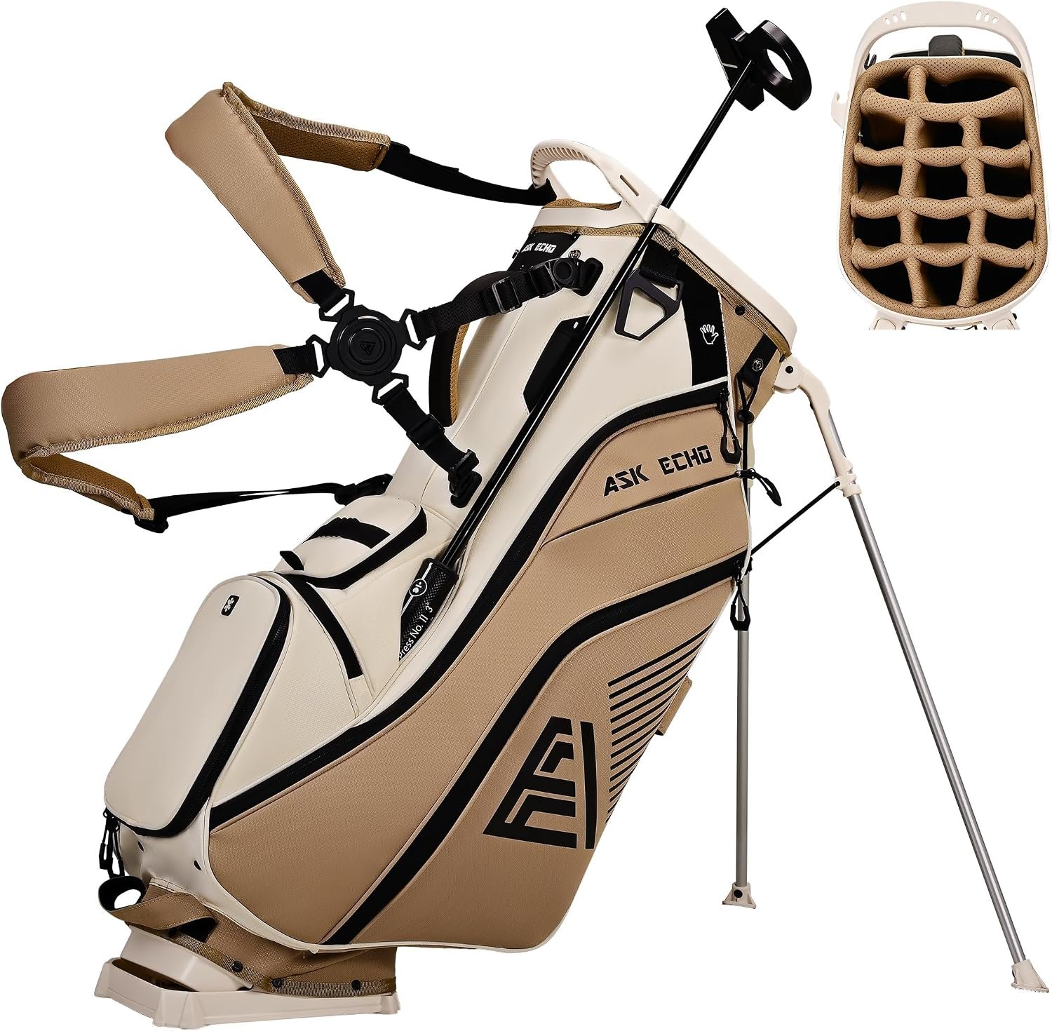 ASK ECHO ST-14 Hybrid Golf Stand Bag, 14-Way Divider, Quick Putter Clip