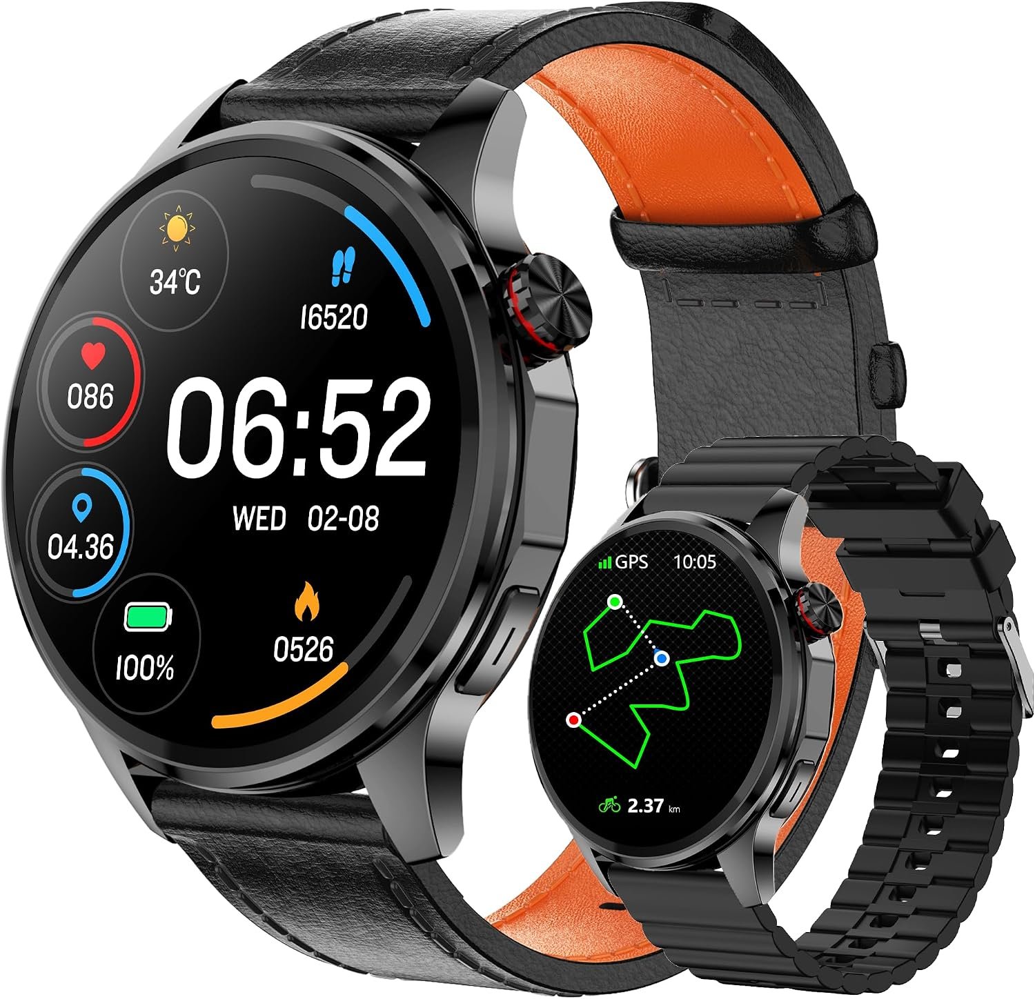 Smart Watch for Men with GPS, 1.46″ AI Smartwatch, BT Call/Text Reply, Heart Rate/Sleep Monitor/Health Analysis, 100+ Sports Modes, 5ATM Waterproof Fitness Tracker for Android iOS – 2 Bands