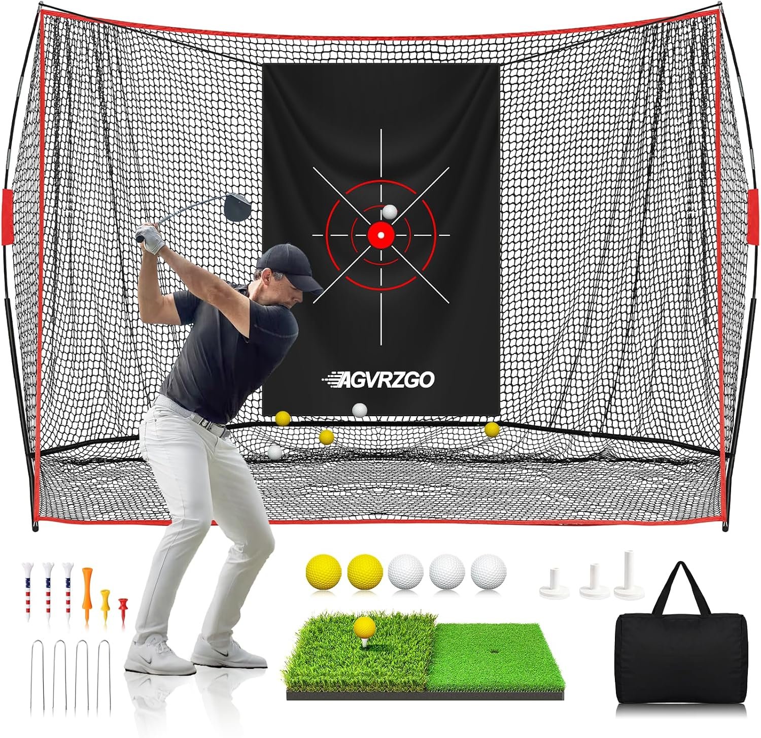10x7ft Golf Net for Backyard Driving & Chipping Golf Gift for Men Women | Golf Practice Net with Foldable Mat, 9 Tees & 5 Balls. Sturdy for Backyard Driving. Includes Carry Bag for Easy Portability