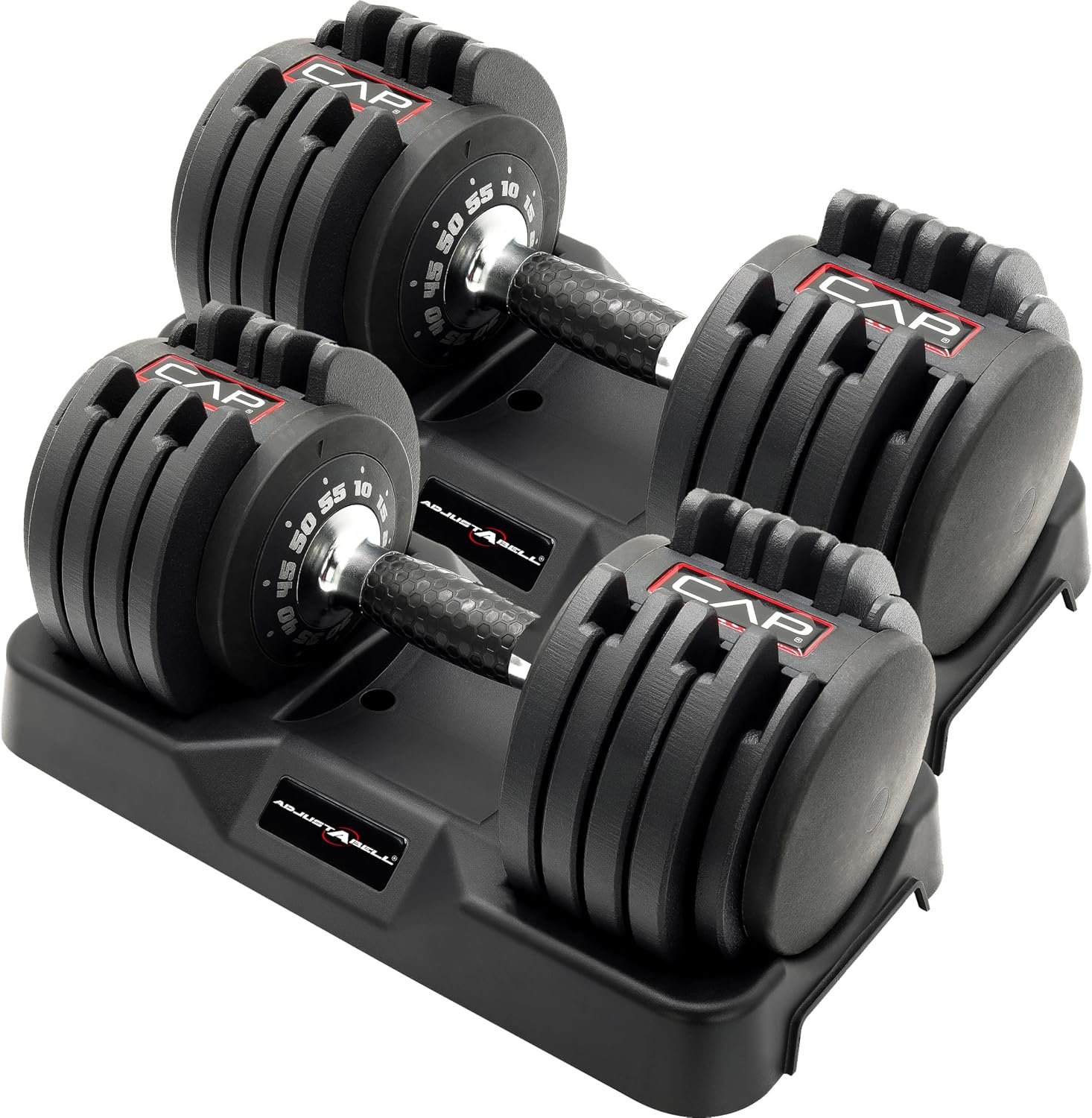 CAP ADJUSTABELL Adjustable Dumbbell Set, Premium Quick Select Adjustable Weights for Strength Training, Singles & Pairs, 12.5 LB, 25 LB & 55 LB, Round & Hex Dumbbells, Multiple Grip Handle Options