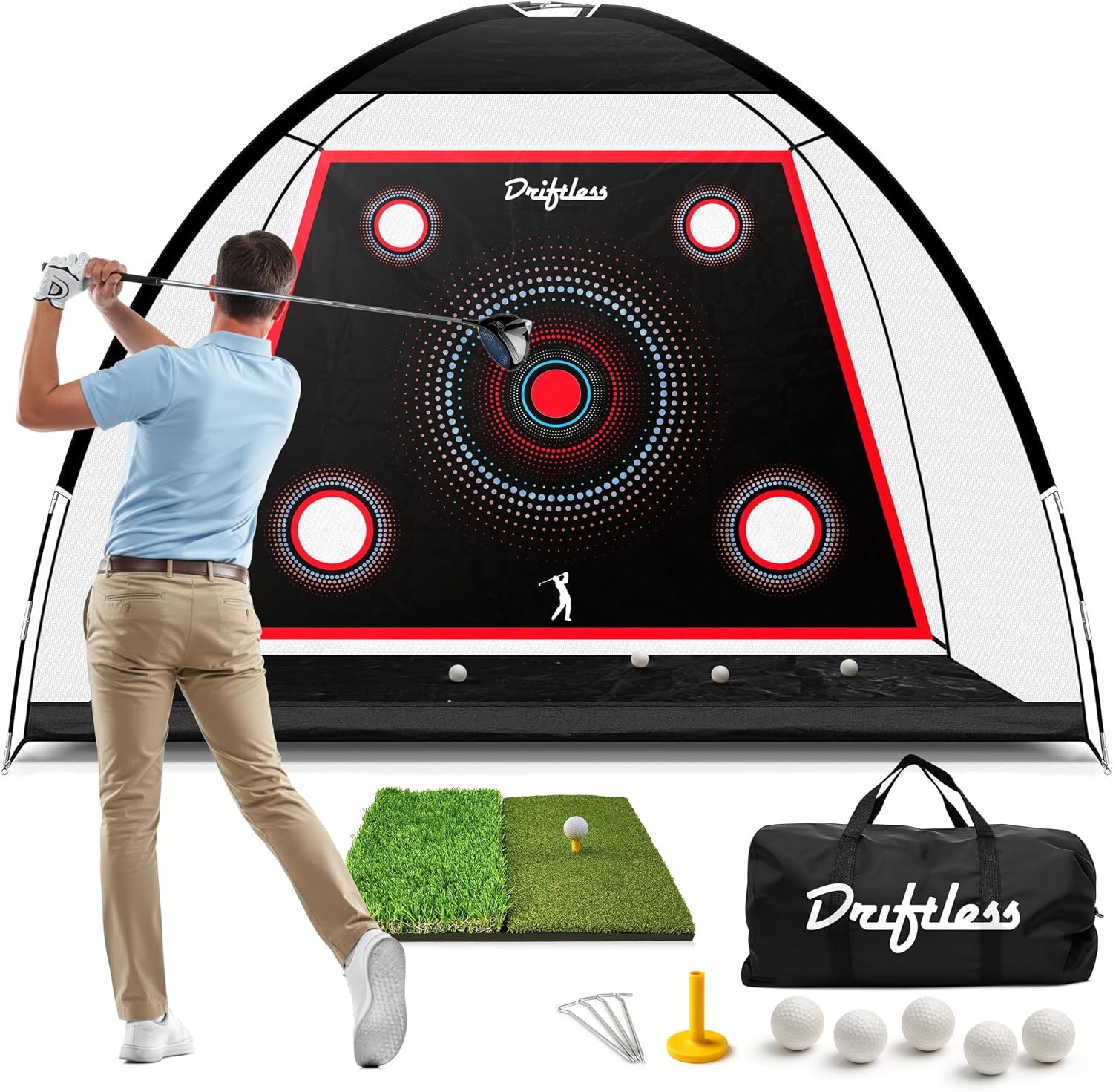 Golf Net – 10×7 ft Practice Net for Backyard Driving, Indoor Hitting Net with Mat, A Great Gift for Golfers or Dad – Golf Training Aid