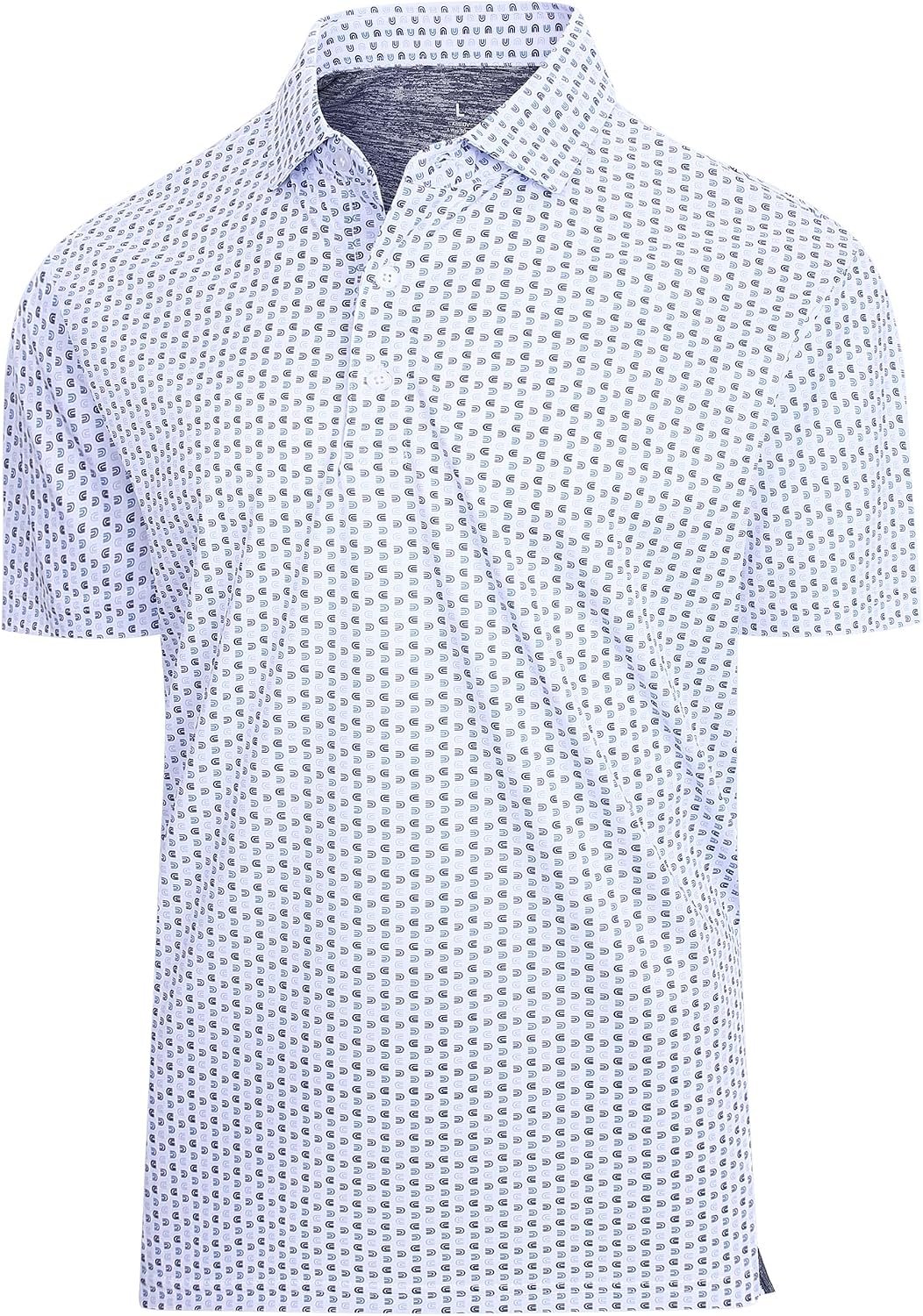 SAMERM Mens Golf Shirts Dry Fit Performance Sport Polo Shirts for Men | Moisture Wicking Casual Print Golf Shirt Short Sleeve Stiff Collar 4-Way Stretch Lightweight Comfort for Sport,Work,Stay Cool