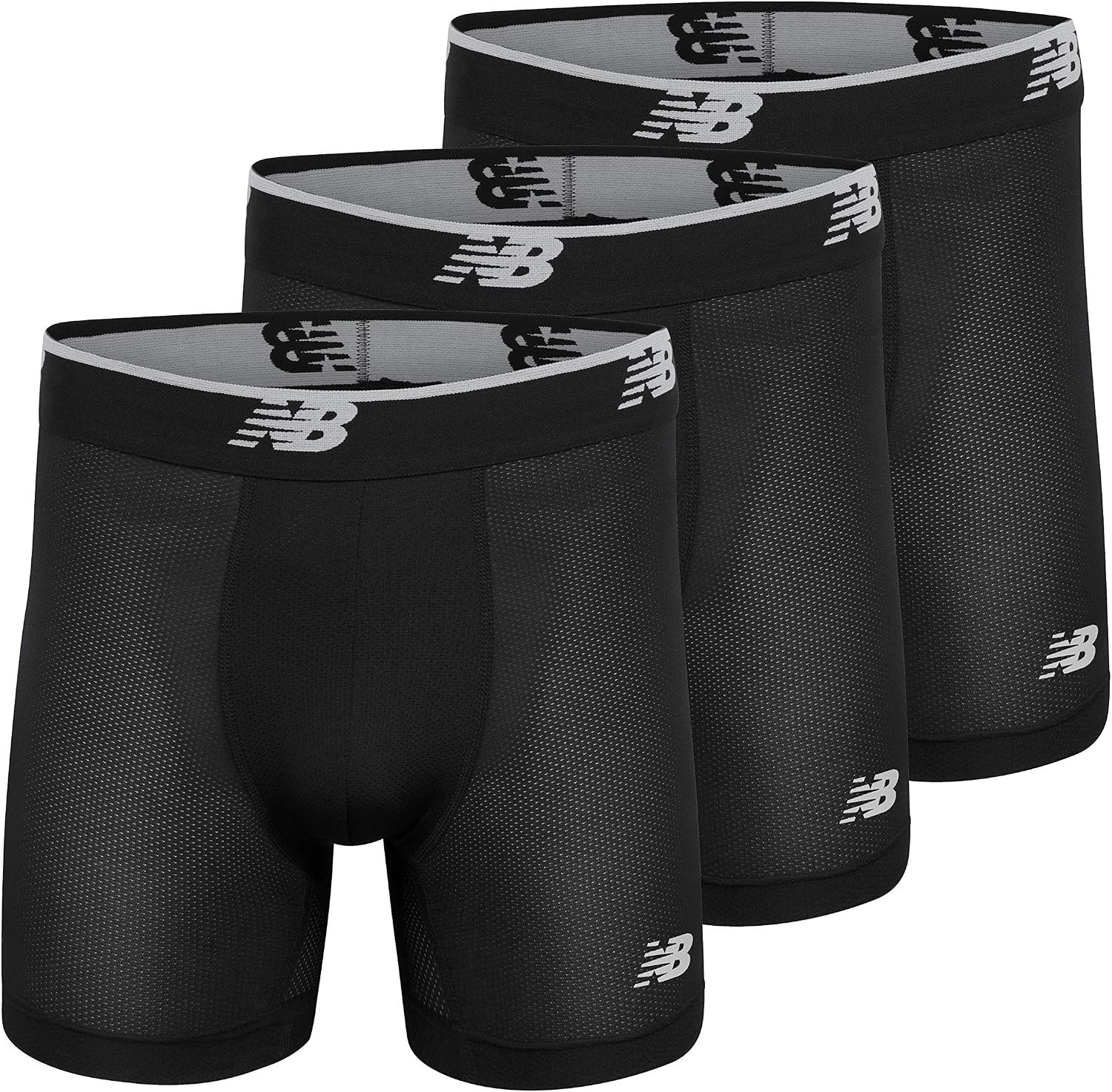 New Balance Men’s No Fly Boxer Brief Underwear with Jacquard Waistband, Breathable Lightweight, Moisture Wicking (3 Pack)