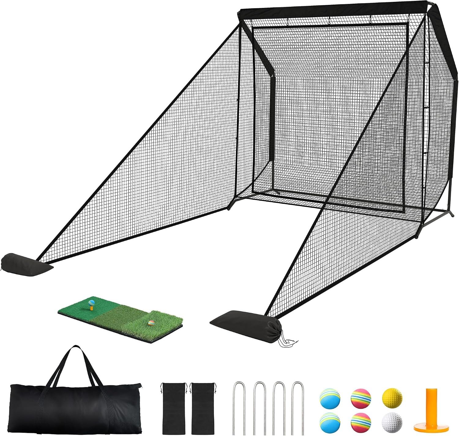 Golf Hitting Net, 10x7ft/7x7ft Heavy Duty Practice Net with Side Nets & Back Net, Reinforced Steel Frame Training Net for Indoor Outdoor Backyard Driving Swing Practice, Portable Carry Bag