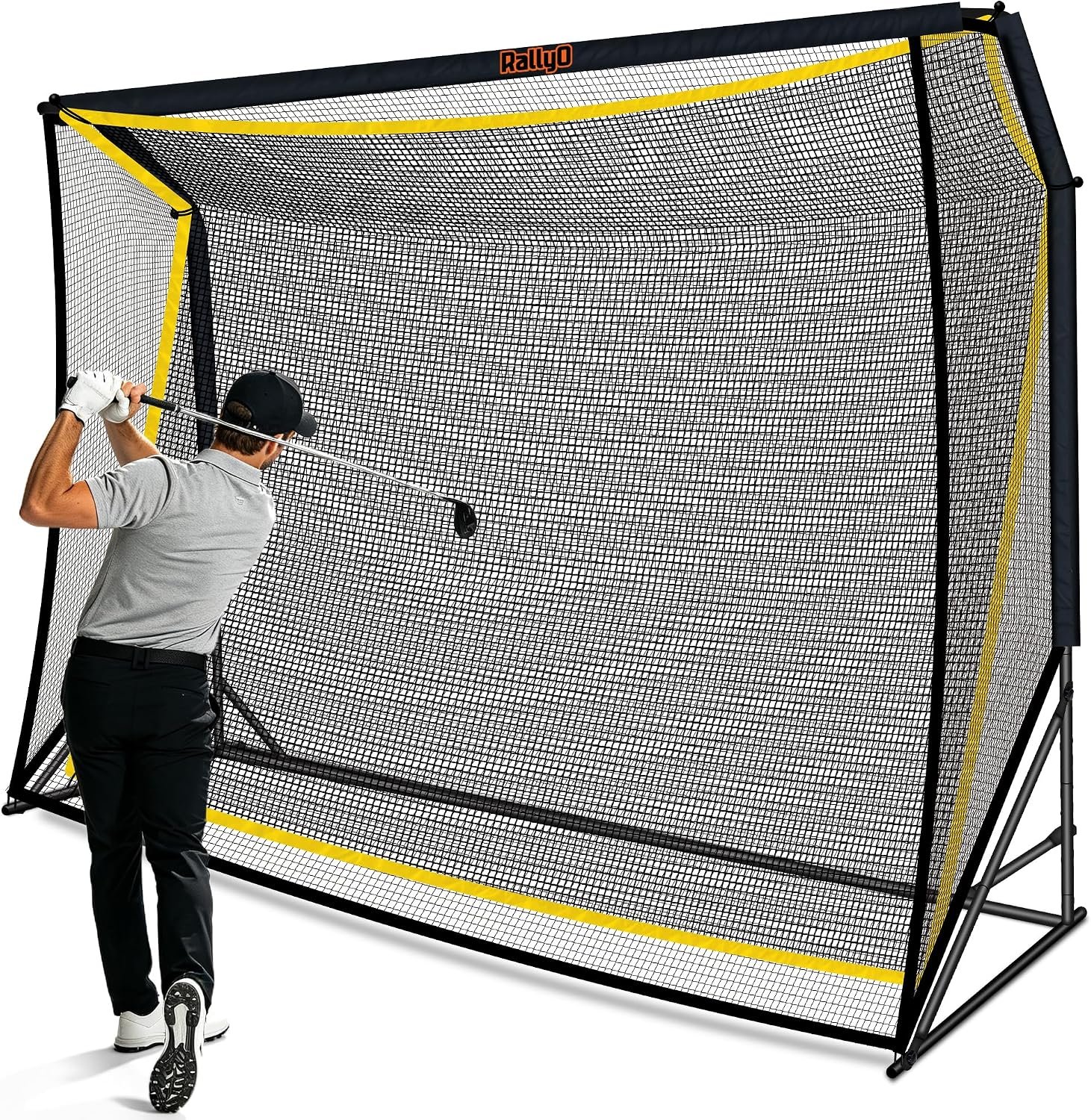 Golf Hitting Net with Extra Striking Net, 10x7FT/7x7FT Heavy Duty Golf Practice Net for Real Golf Balls, 7-Ply Netting with Stable Alloy Frame for Backyard, Garage & Outdoor Practice for Golfers
