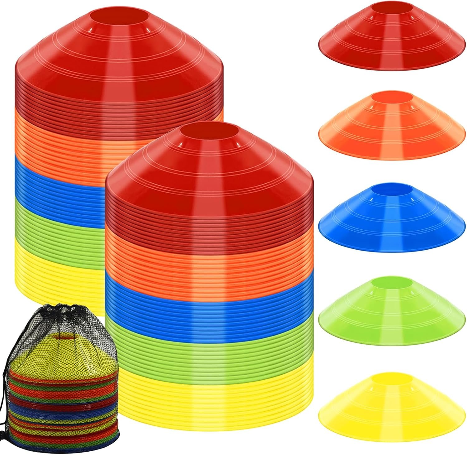 60/30 Pack Soccer Training Cones – Agility Cones with Carry Bag, Sturdy Disc Cones for Sports Training, Soccer, Football, Basketball, Indoor Outdoor Sports, Festive Events, Field Cone Markers