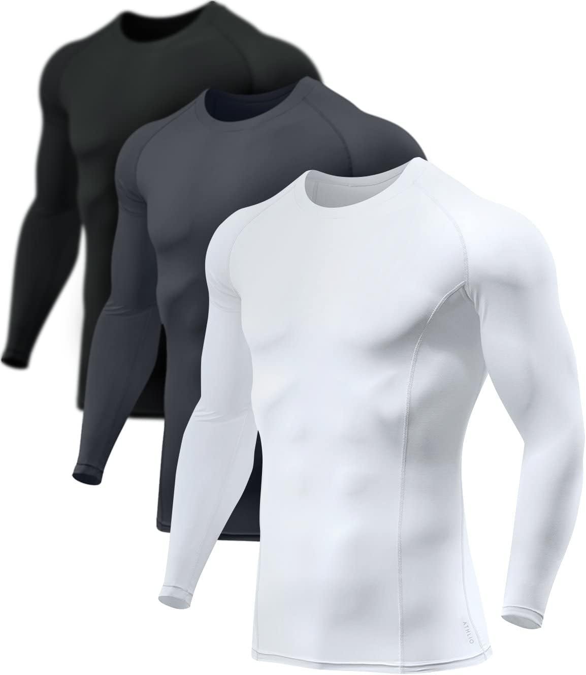 ATHLIO Men’s UPF 50+ Long Sleeve Compression Shirts, Water Sports Rash Guard Base Layer, Athletic Workout Shirt