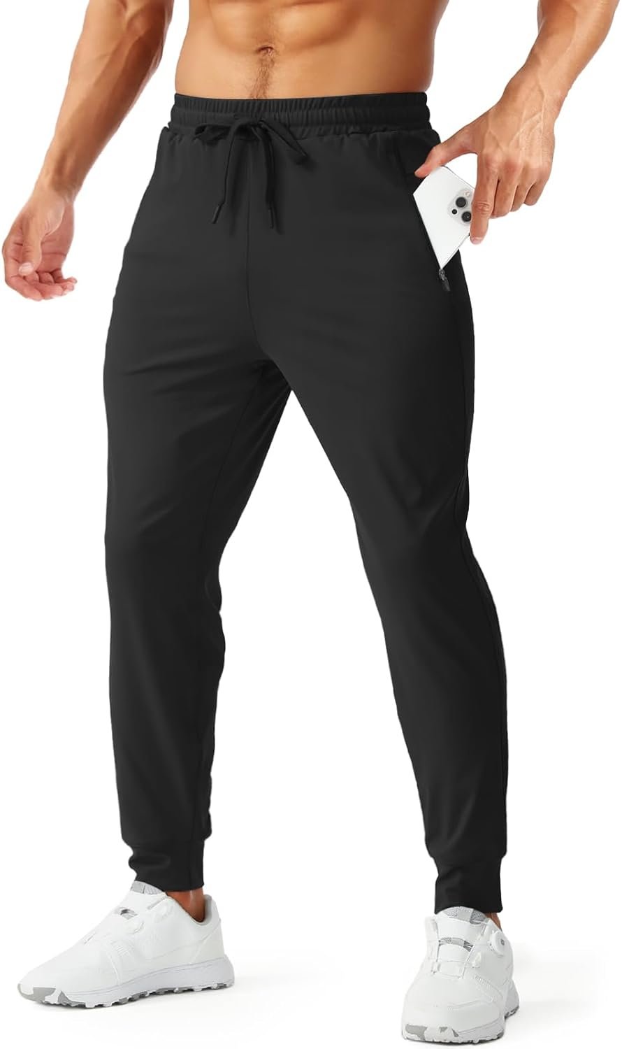 Aolesy Men’s Joggers with Zipper Pockets Tapered Workout Sweatpants for Men Athletic Track Pants for Gym Running