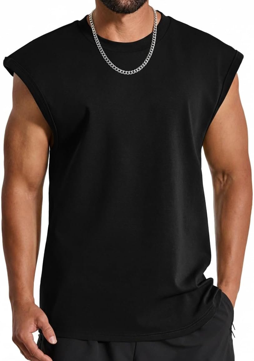 COOFANDY Men Workout Tank Tops Cotton Sleeveless T Shirts Gym Muscle Tee | Oversized Cut Off Shirt, Soft Comfortable Fabric, Basketball Sleeveless Tee Loose Fit for Summer Sport, Stylish Streetwear