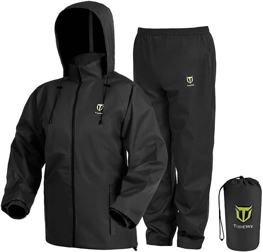TIDEWE Rain Suit for Men, Waterproof Lightweight 2-Piece Rain Gear | Sealed seams, Adjustable hood cuffs and waist, High-density fabric, Fishing, Outdoor work, Hunting, Hiking, Storage bag
