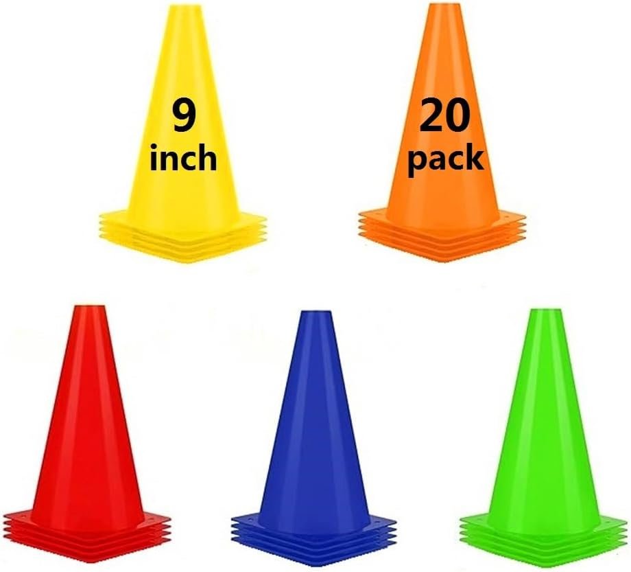 ANSLYQA Soccer Cones 9 Inch 20 Pack | Agility Training Sport Cones with Carry Bag for Drilling Soccer Football Basketball Field Markers