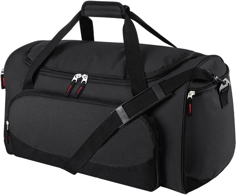 Uarition Gym Bag for Men & Women – 50L Large Duffle Bag for Travel, Black | Durable Carry On Bag with Multiple Pockets, Adjustable Shoulder Straps, Ideal for Overnight, Weekender & Fitness, Sport