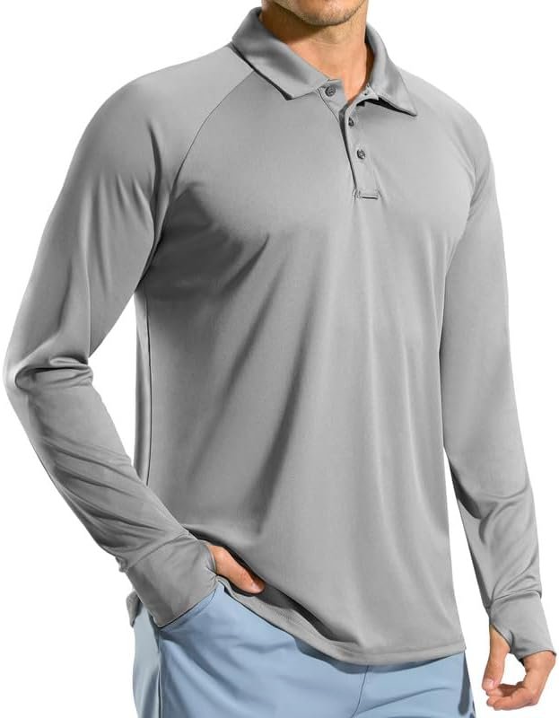Pudolla Men’s Long Sleeve Golf Polo Shirt UPF 50+ Lightweight Sun Protection Cool SPF Hiking Shirts for Men