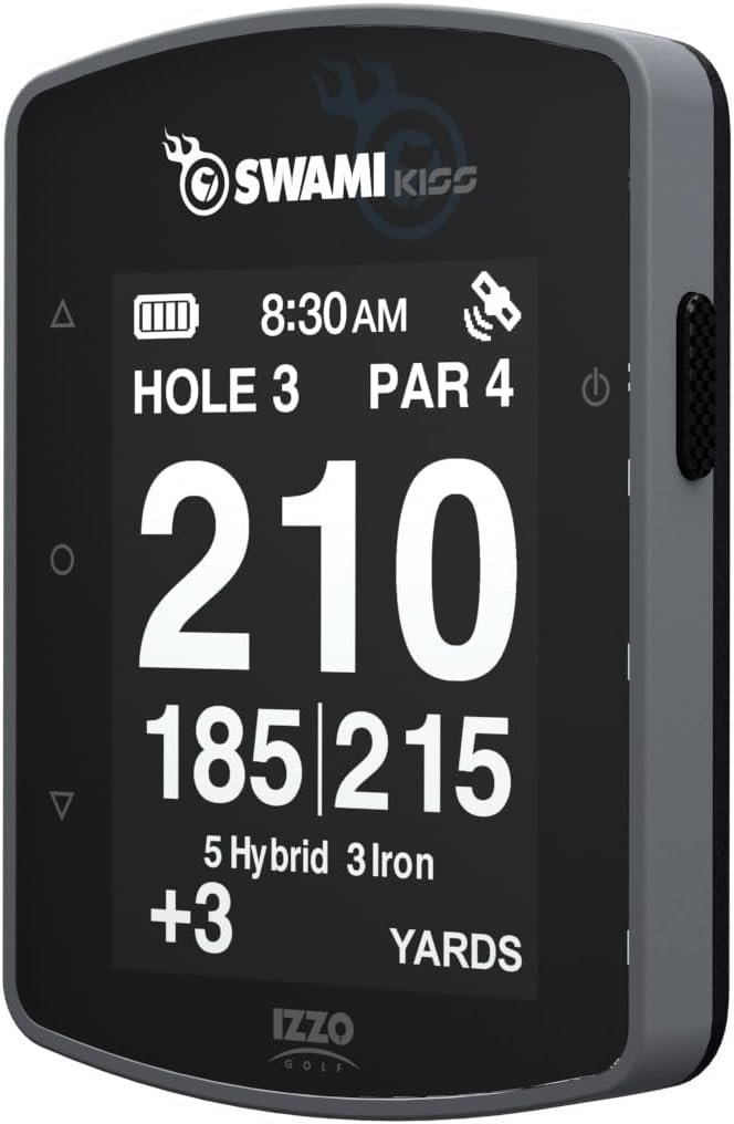 Swami KISS 2.0 Handheld Golf GPS Ragnefinder with Integrated Magnets – Grey | Integrated magnets, two display modes, preloaded course data
