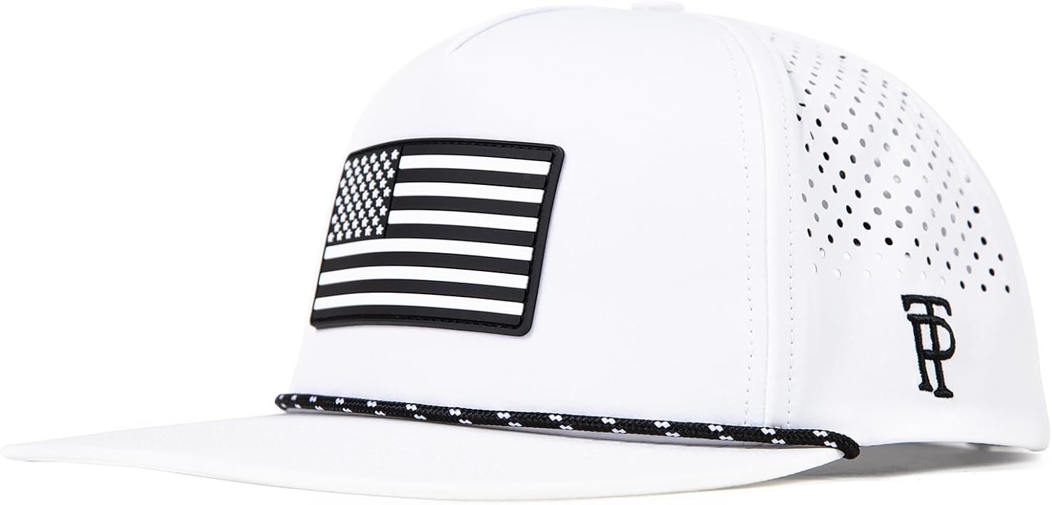 TOP-EX Waterproof Golf Snapback Flat Bills Hat,American Flag, Big Size | baseball cap,UPF50+, water-resistant, stain resistant, laser-perforated airflow, flat bill, rope, two sizes, travel, outdoor