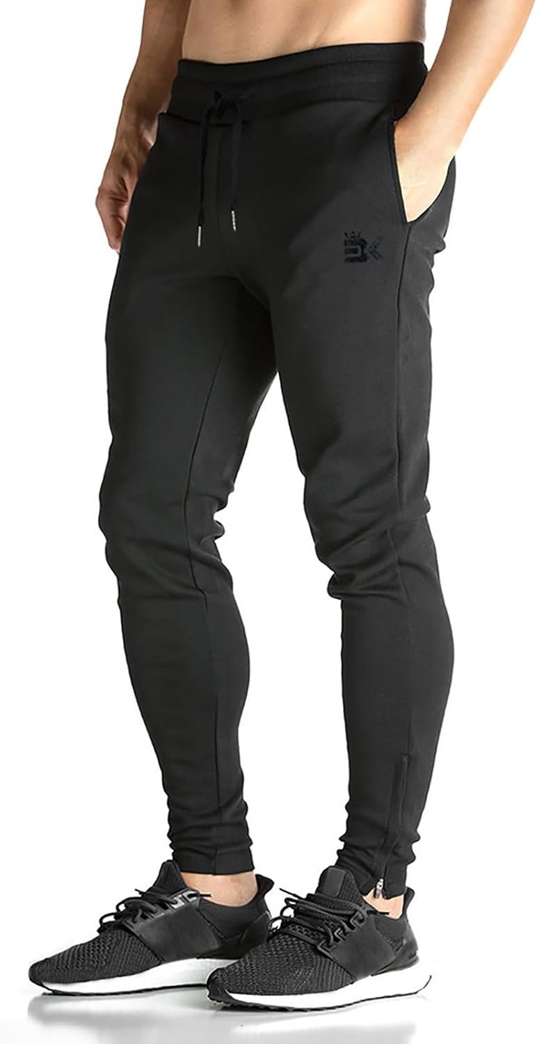 BROKIG Men’s Zip Joggers Casual Gym Workout Track Pants | Slim Tapered Fit Breathable Stretch Athletic Track Pants for Sport Training Running Hiking and Daily Active or Causal Wear