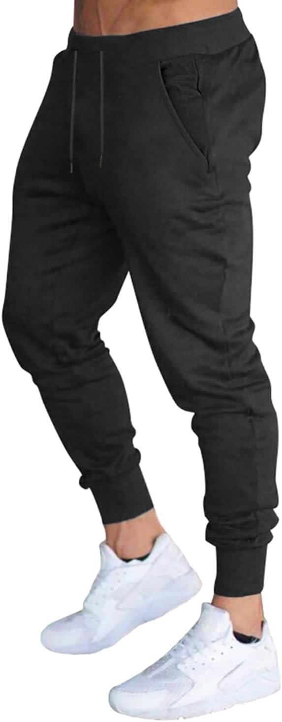 BUXKR Men’s Slim Joggers Workout Pants for Gym Running and Bodybuilding Athletic Bottom Sweatpants with Deep Pockets