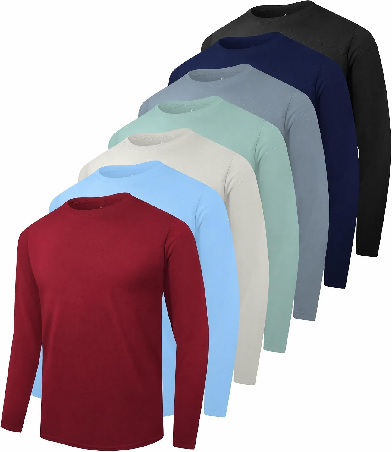 Kinglaman 5/7 Pack Men’s Dry Fit Long Sleeve UV Protection Workout Shirts | UPF SPF Sun Block, Breathable Lightweight Fabric, Quick Dry, Moisture Wicking, for Running, Hiking, Outdoor Sports