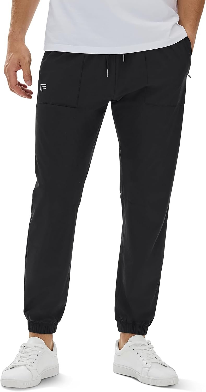 Men’s Casual Tapered Joggers with Zipper Pockets, Athletic Running Pants Lightweight Quick Dry Workout Sweatpants