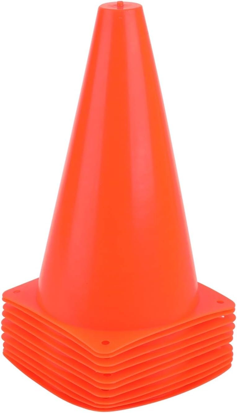 9 Inch Plastic Training Traffic Cones, Sport Cones, Agility Field Marker Cones for Soccer Basketball Football Drills Training, Outdoor Activity or Events – (Set of 10, 12, 15 or 24, 4 Colors)