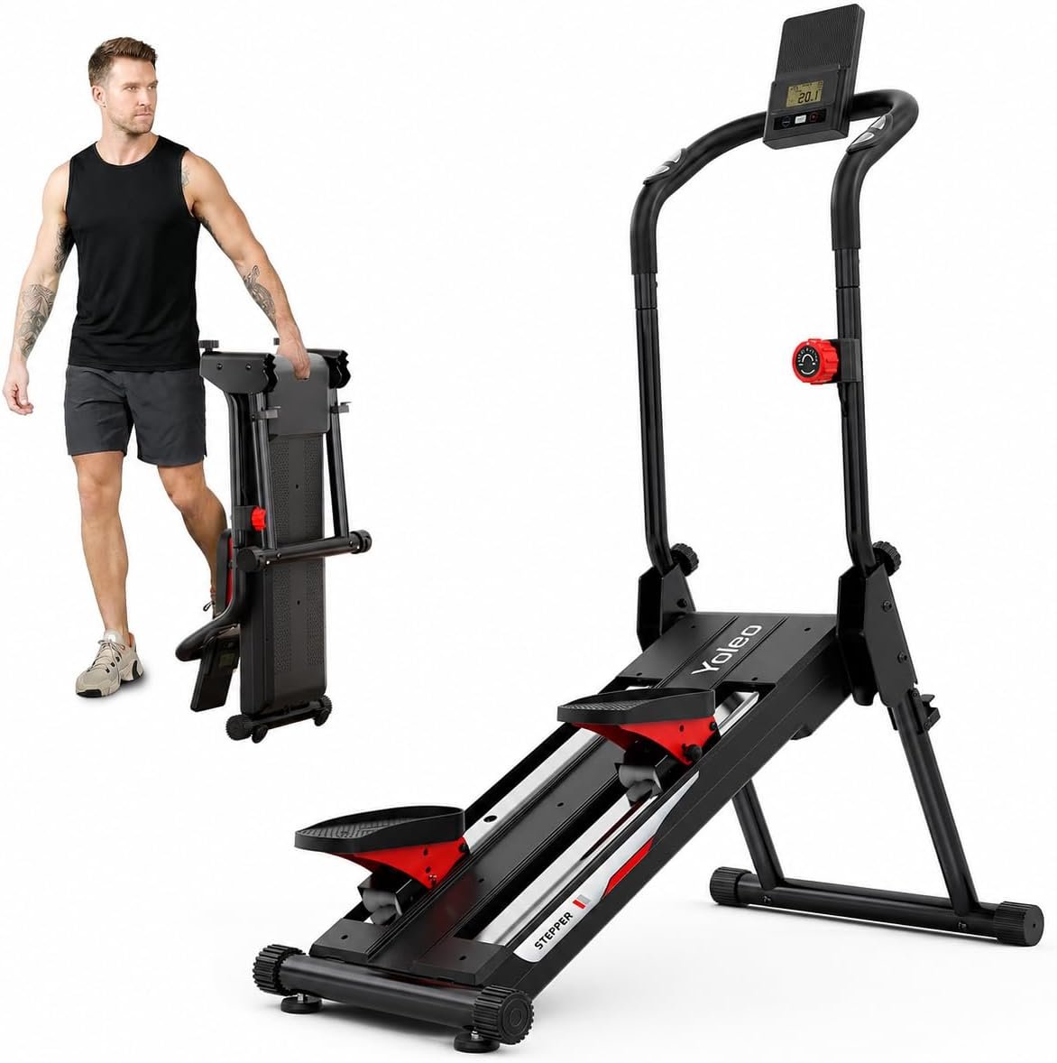 YOLEO Magnetic Stair Stepper for Home, 16-Level Resistance up to 130LB, Folding Stair Climber with 28” Stride, Quiet Cardio Stair Machine with HR Sensor & 660LB Capacity