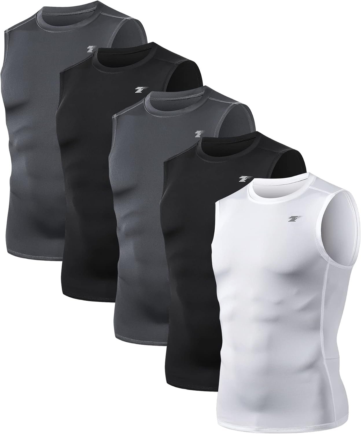 5 Pack Men’s Compression Shirts Sleeveless Workout Tank Top BaseLayer | Moisture wicking, lightweight, tagless, quick dry, 4 way stretch, elastic fabric, workout, fitness, gym, running, basketball