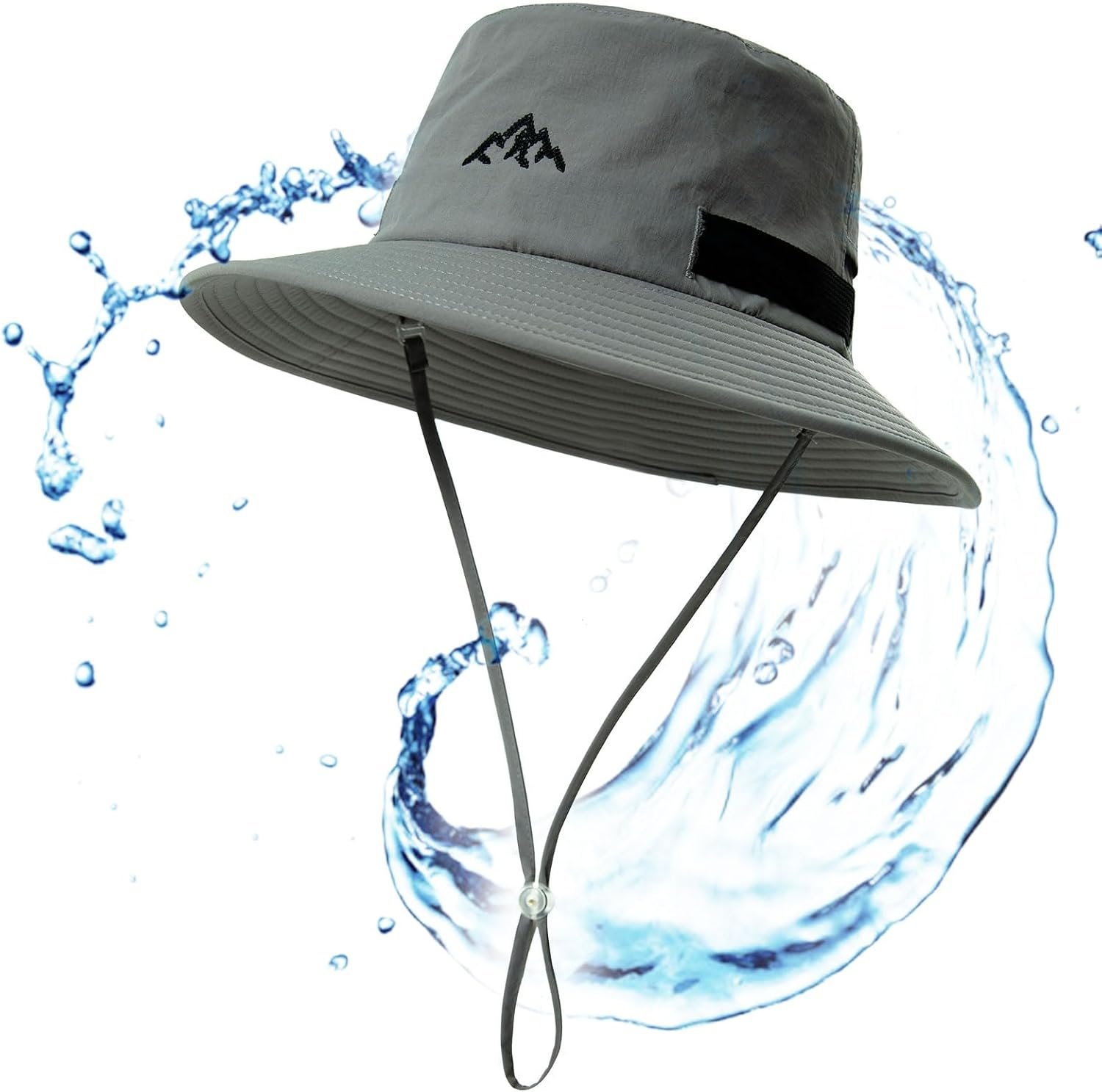 TOP-EX Men’s Waterproof Bucket Sun Hat, UPF 50+ Wide Brim, S/M-XXL | DryKnit™ waterproof membrane, breathable mesh, stiff brim, removable adjustable chin cord, adjustable fit for 21.2″-26″