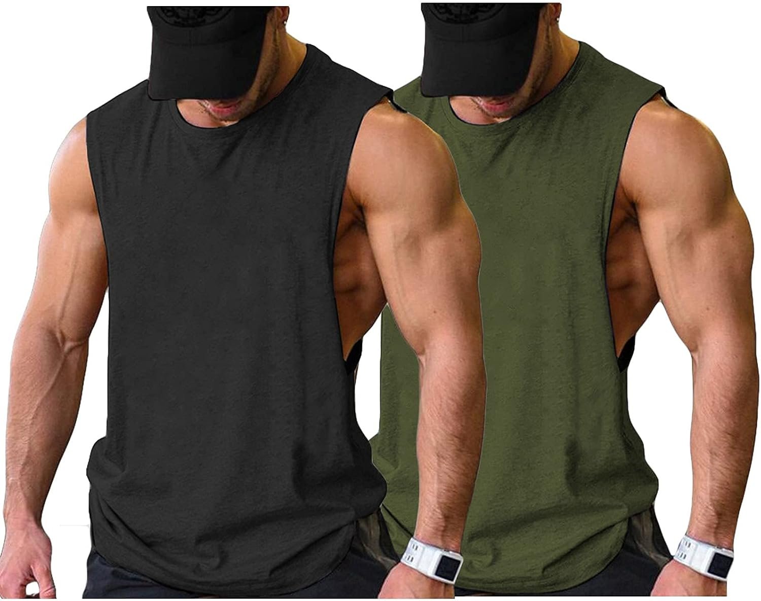COOFANDY Men Workout Tank Top 2 Pack Gym Bodybuilding Sleeveless T Shirts | Cut Off Muscle Shirts, Moisture-Wicking Tees, Drop Arm Open Side Round Neck Design, Fitness Running Jogging Tank Top Shirts