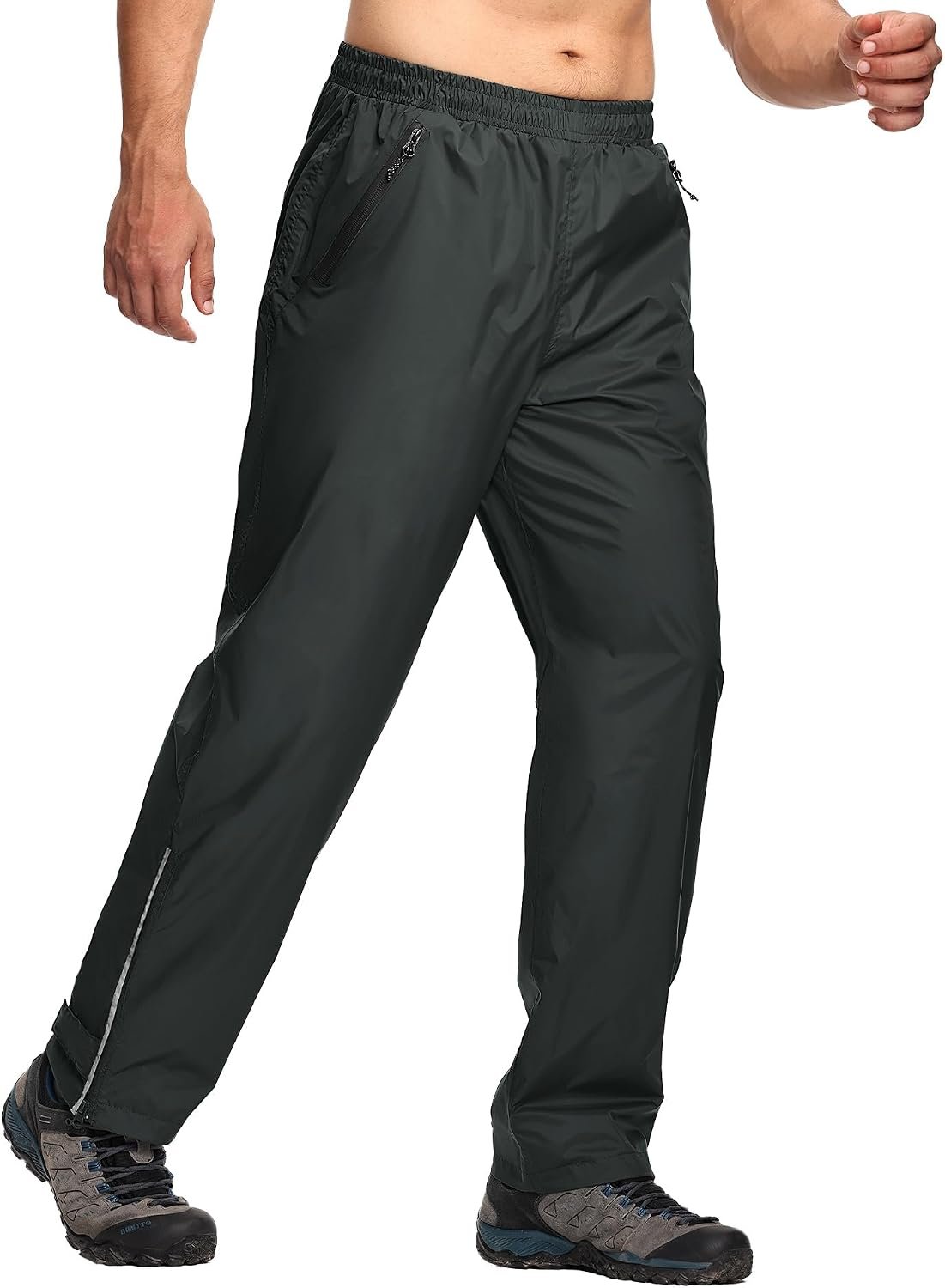 SWISSWELL Men’s Golf Rain Pants Hiking Pants for Men Waterproof Breathable Mesh with Waterproof Zipper Pockets Dark Grey Large