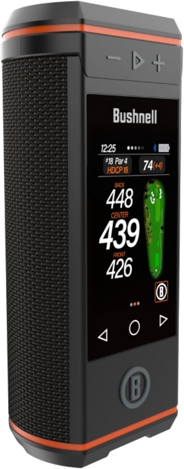 Bushnell Golf Wingman HD GPS Speaker | 3.5″ Color Touchscreen, 360° Premium Audio, Visual & Audible Distances, Hazard & GreenView, Magnetic Cart Mount