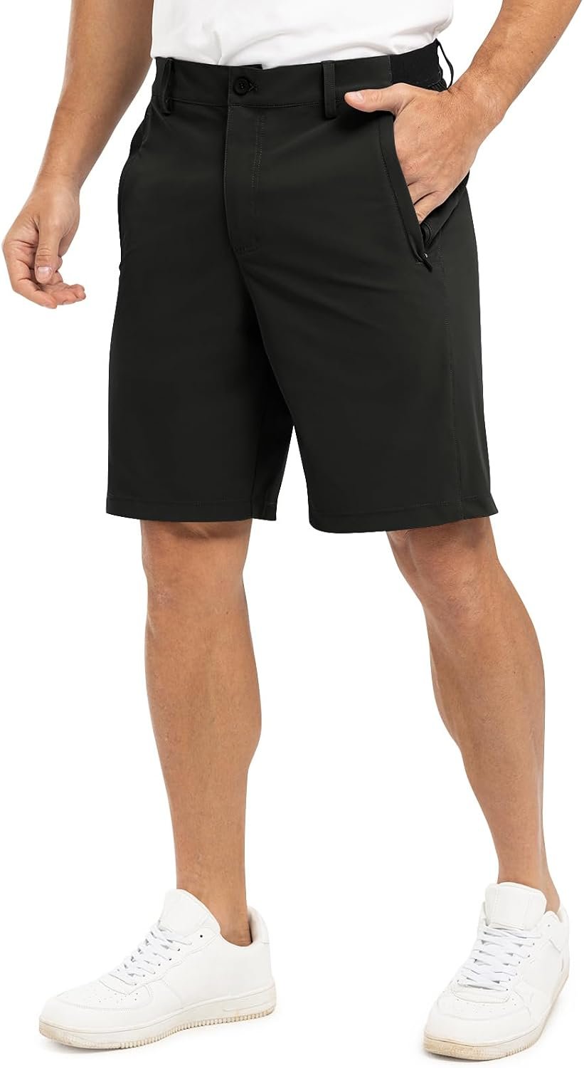 TBMPOY Men’s 9″ Golf Shorts Stretch Quick Dry Dress Casual Shorts | Lightweight, Breathable, Flat Front, Elastic Waist with Non-Slip Strip, 3 Zip Pockets, Business, Travel, Work, Athletic