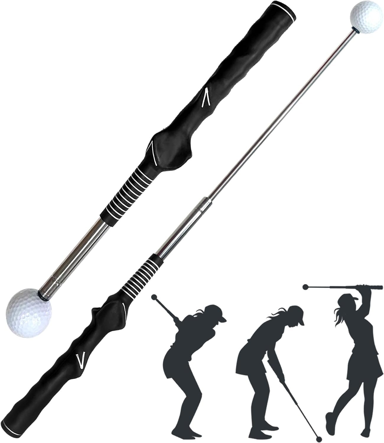 Retractable Golf Swing Training Aid, Golf Grip Trainer with Rhythm Click Sound, Strength and Tempo Trainer for Chipping and Full Swings