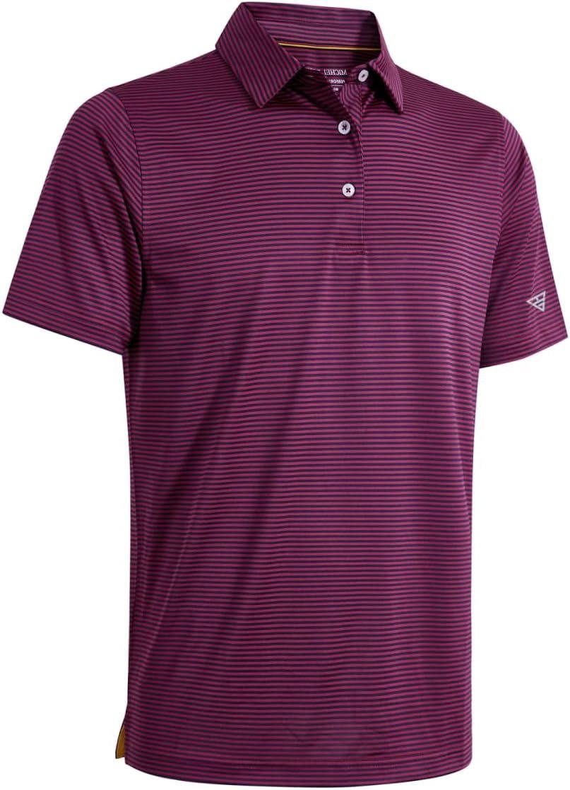 Men’s Golf Polo Shirts Short Sleeve Striped Performance Moisture Wicking Dry Fit Golf Shirts for Men