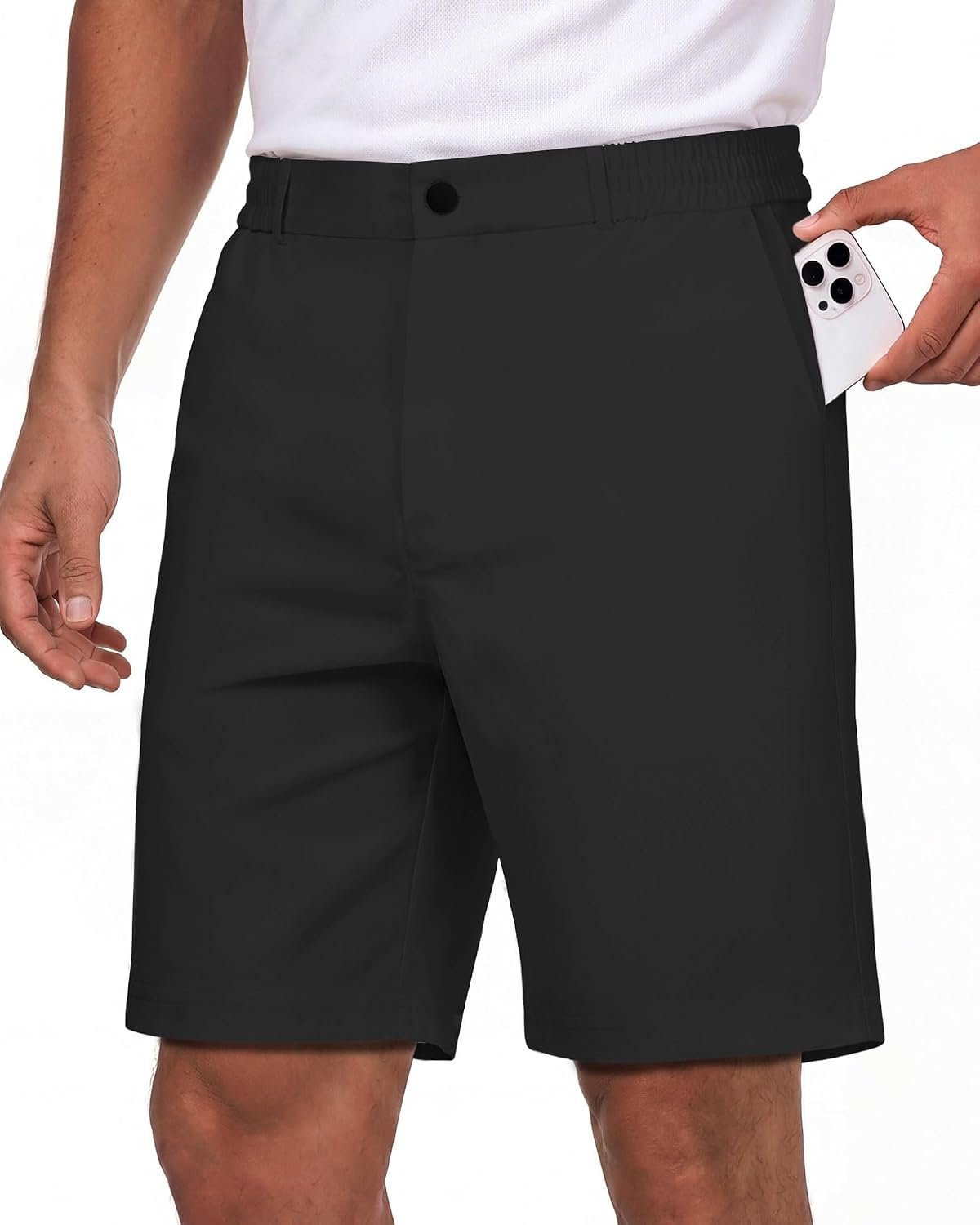 Wulcea Men’s Golf Shorts 9″ Chino Stretch Fabric Elastic Waist Quick Dry Water Resistant Casual Dress Work with Phone Pocket