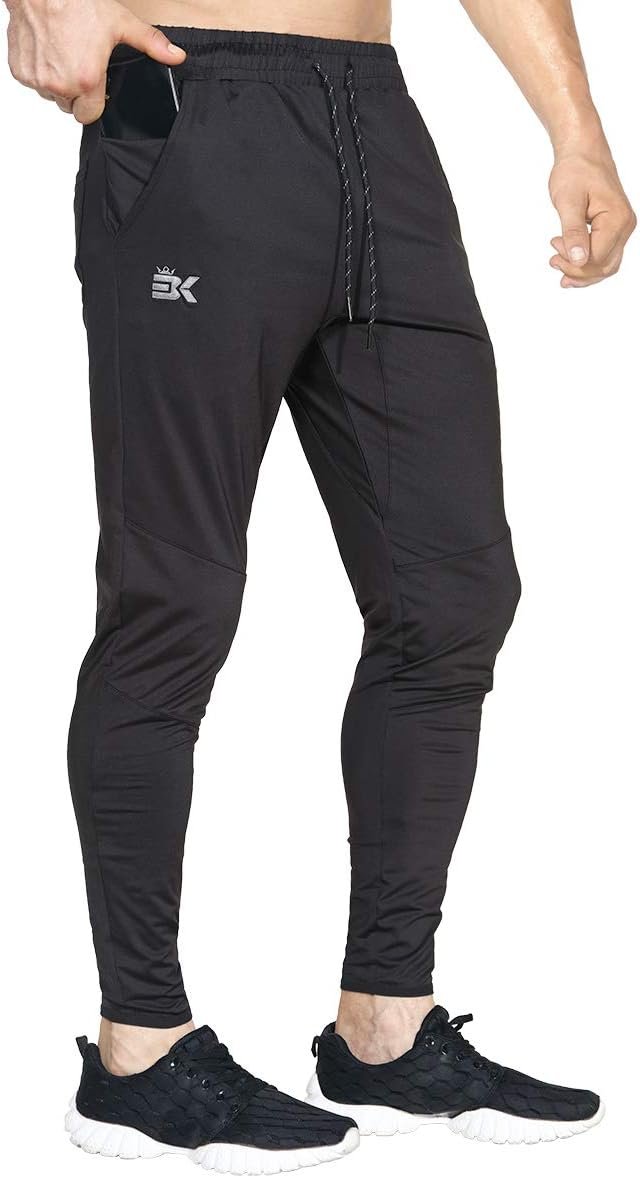 BROKIG Mens Lightweight Gym Jogger Pants Workout Sweatpants Zip Pocket | Stretch Quick Dry Slim Fit Athletic Running Pants Breathable Sport Trainging Tight Sweatpants Tapered Jogging Trousers