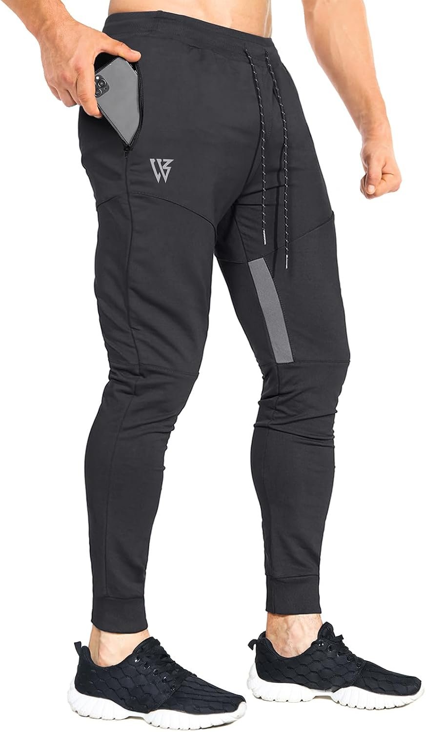 ZENWILL Mens Tapered Workout Running Pants Gym Jogger Sweatpants | Side Zip Pockets,Sport Training Pants,Cuffed Ankle, Comfortable,Cotton Blend,Slim Fit Athletic Sweat Pants,Breathable,Durable