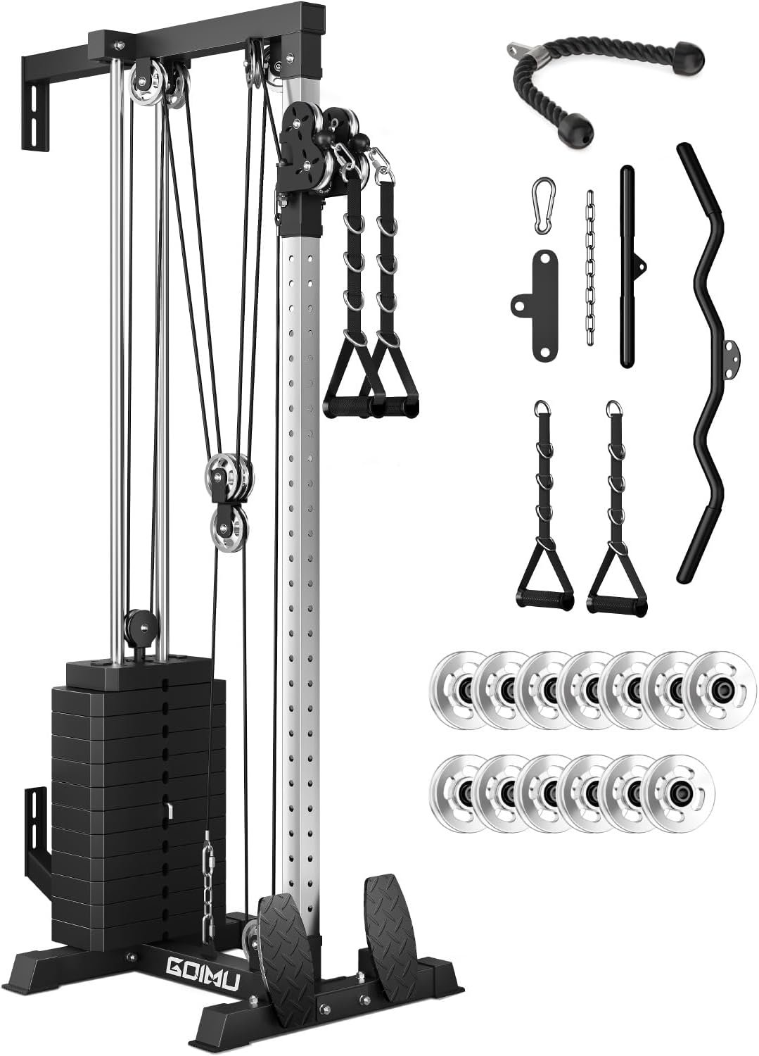 WM2-V4 Wall Mount Cable Station with Aluminum Pulley, Cable Crossover Machine with Weight Stack and 33 Adjustable Positions, High & Low Dual Pulley System for Home Gym