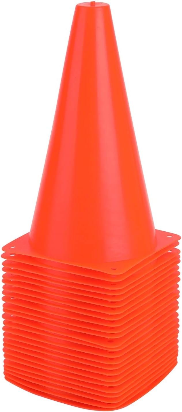 9 Inch Plastic Training Traffic Cones, Sport Cones, Agility Field Marker Cones for Soccer Basketball Football Drills Training, Outdoor Activity or Events – (Set of 10, 12, 15 or 24, 4 Colors)