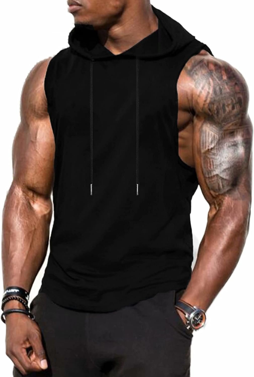 Babioboa Men’s Workout Hooded Tank Tops Sports Training Sleeveless Gym Hoodies Bodybuilding Cut Off Muscle Shirts