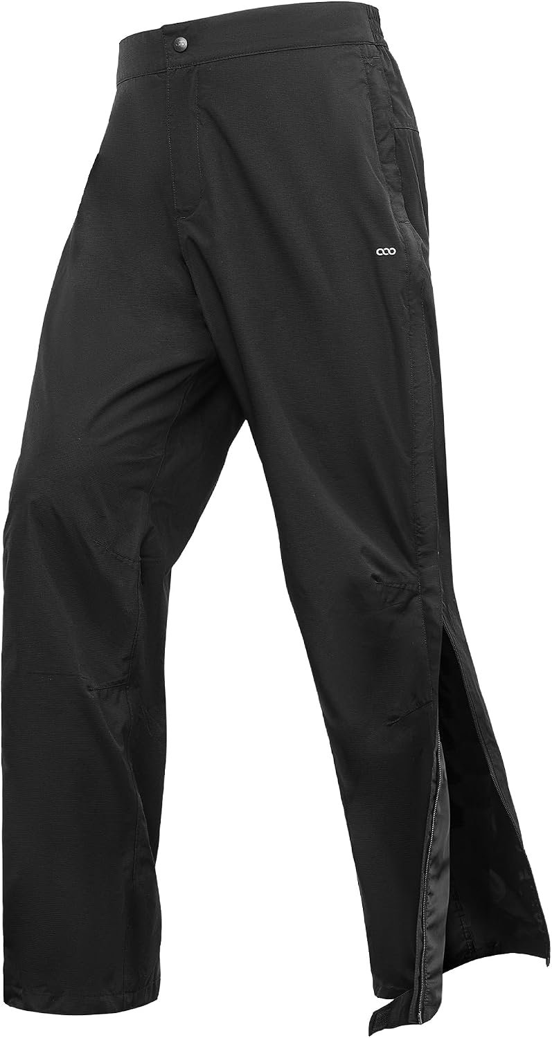 33,000ft Men’s Rain Pants Full Zip Waterproof Hiking Pants | Breathable, Rain Over Trousers, for Outdoor, Hiking, Golf, Work, Zipper Pockets, Pants Leg Reflective Strip, Hook & Loop