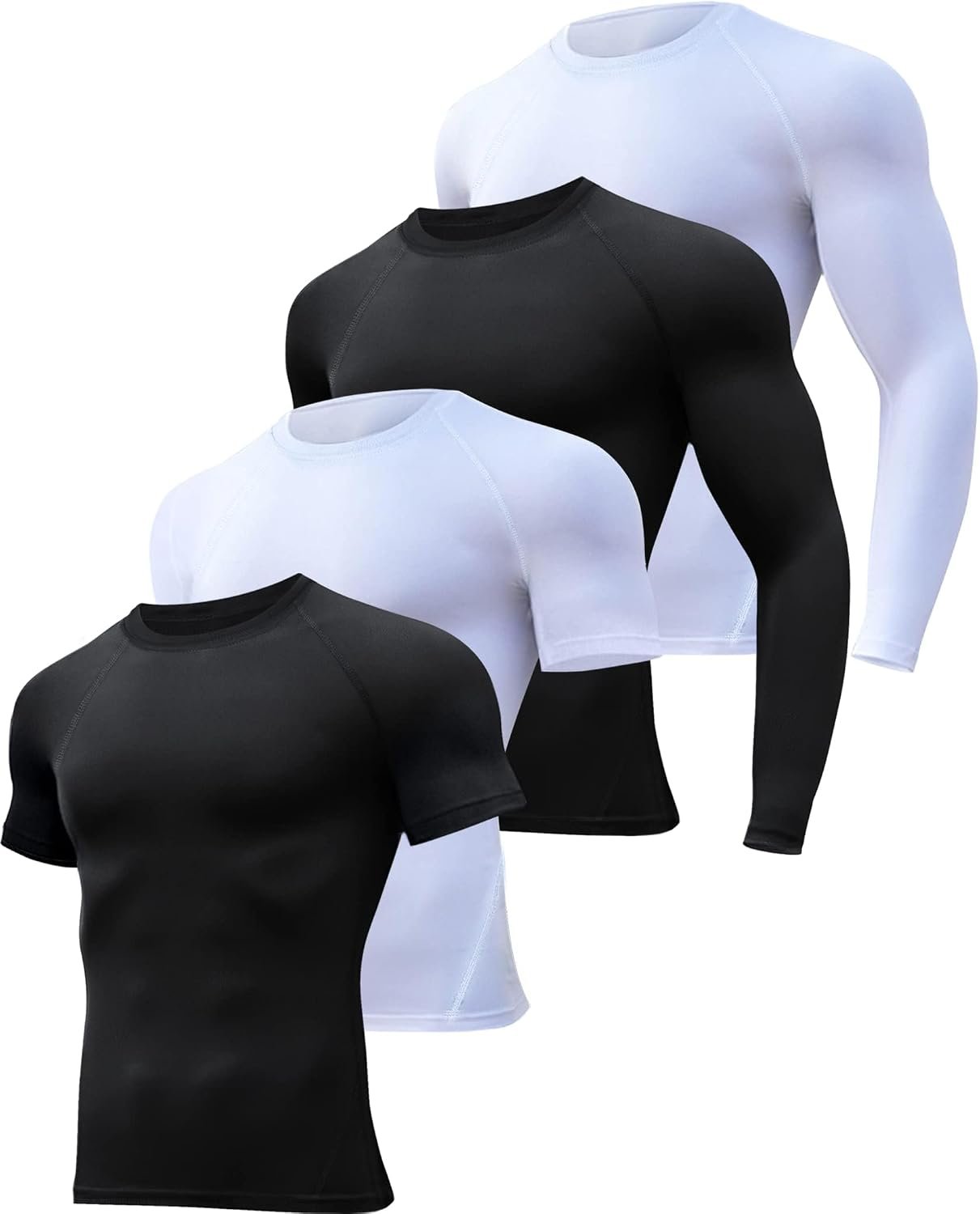 HOPLYNN 4/5 Pack Men’s Workout Compression Shirts Long/Short Sleeve Shirts | Cool Dry, Rash Guard, Stretchable, Gym, Athletic, Running, Cycling, Sports, Base Layer Undershirt, T-Shirt Tops