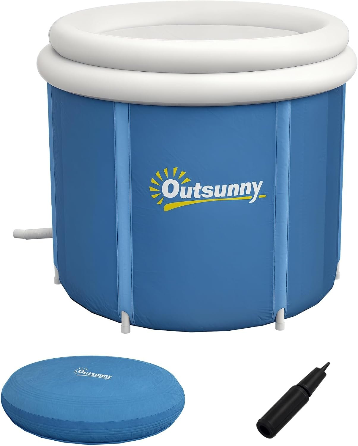 Outsunny Ice Bath Tub, 100 Gallon Cold Plunge Tub w/Thermo Lid, Dark Blue | Outdoor Portable, Cover, Carry Bag, for Athletes Recovery, Cold Water Therapy