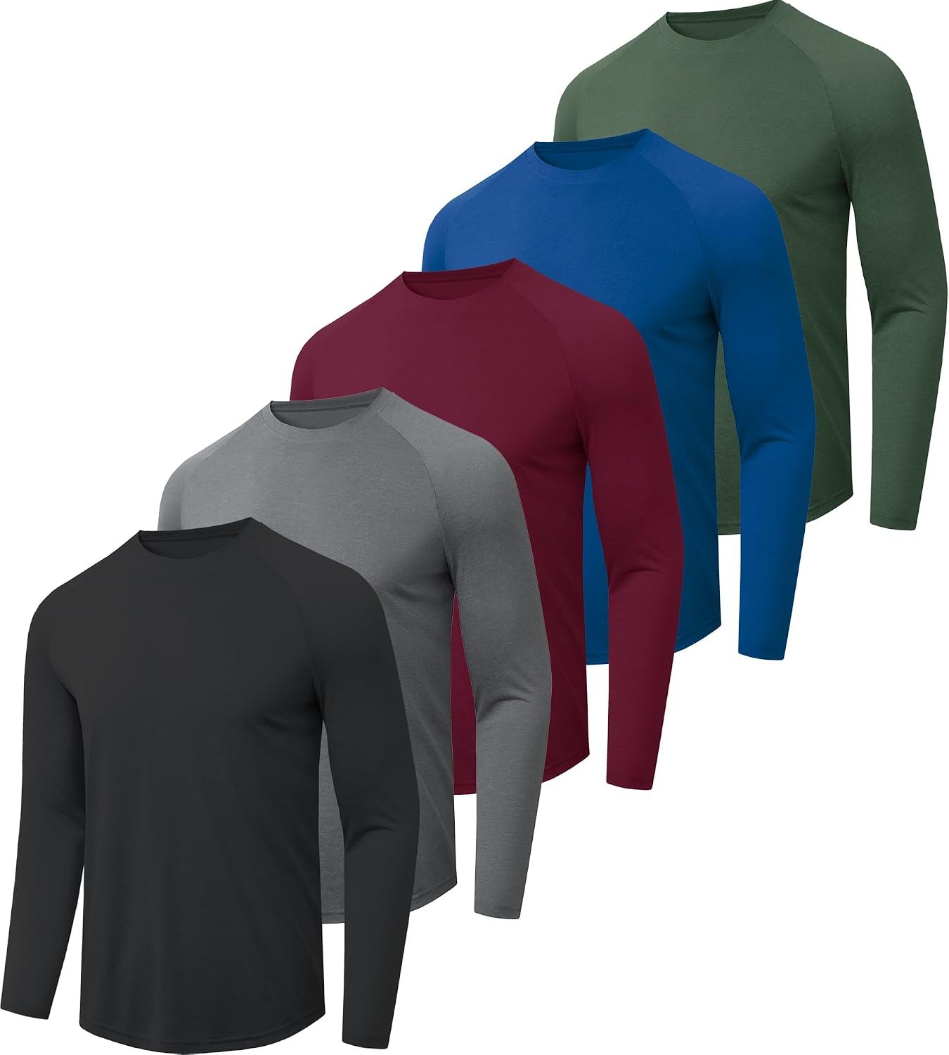 CE’ CERDR 4-7 Pack Men’s Long Sleeve Shirts, Quick Dry Moisture Wicking | Sun Protection, Raglan Sleeves, Crew Neck, Lightweight, Breathable Fabric, Fishing Running Workout Gym Wear, All-Season Tops
