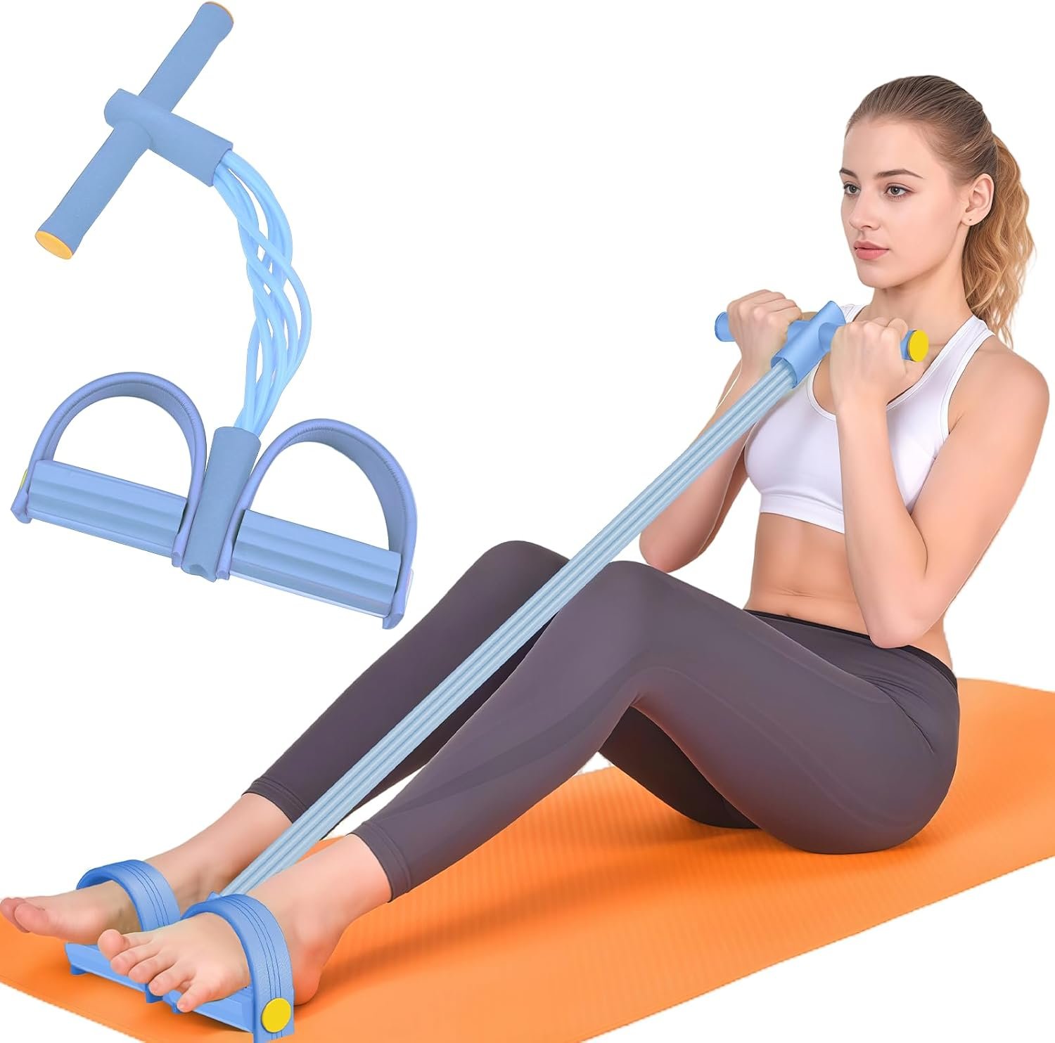 Pedal Resistance Band with Handles, 6-Tubes Natural Rubber Exercise Bands | Upgrade Foot Pedal Resistance Bands for Working Out, Multifunction Fitness Equipment for Abdomen, Waist, Arm, Leg, Pilates